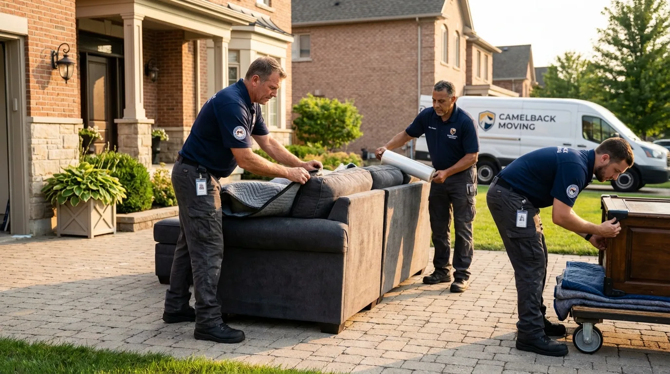Large estate moving crew wrapping furniture in Lake Oswego, OR